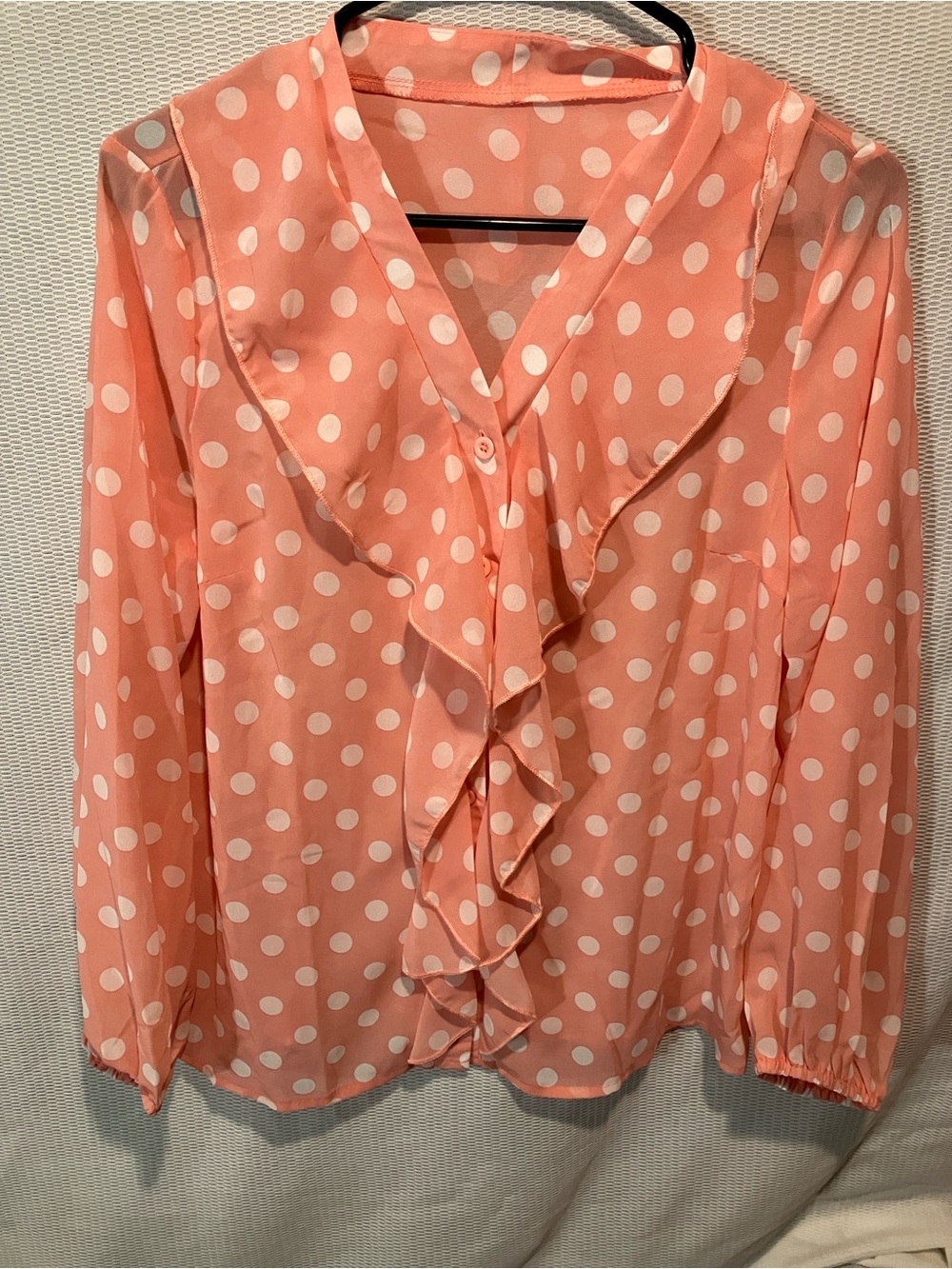 Shein Peach Polka Dot Ruffle Blouse - Picture 8 of 8
